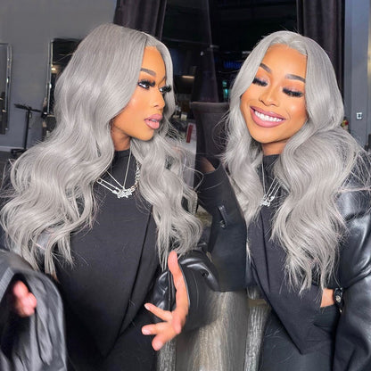Silver Grey Body Wave Lace Front Human Hair Wig