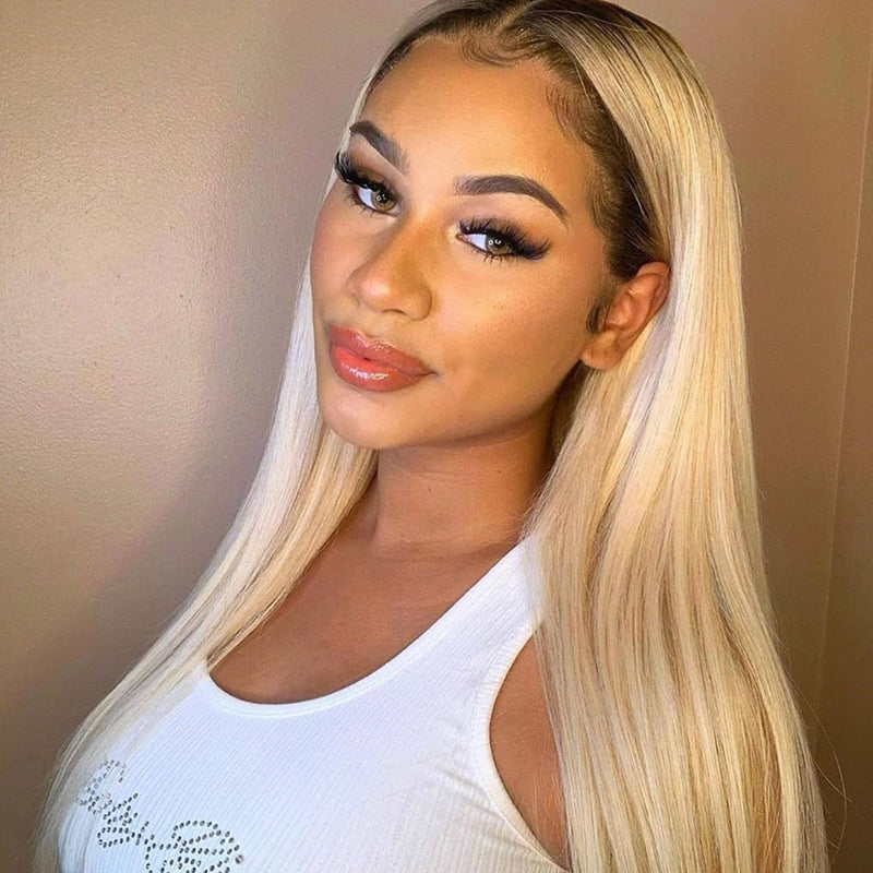 1B/ 613 Blonde Ombre Straight Lace Front Wig with Dark Roots 200%