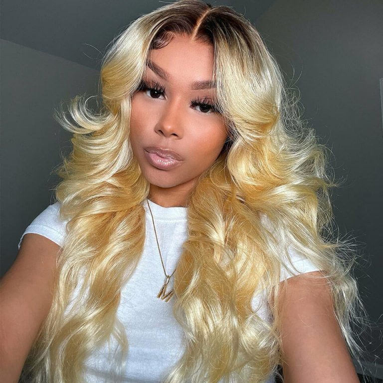 1B/ 613 Blonde Ombre Body Wave Lace Front Human Hair Wig