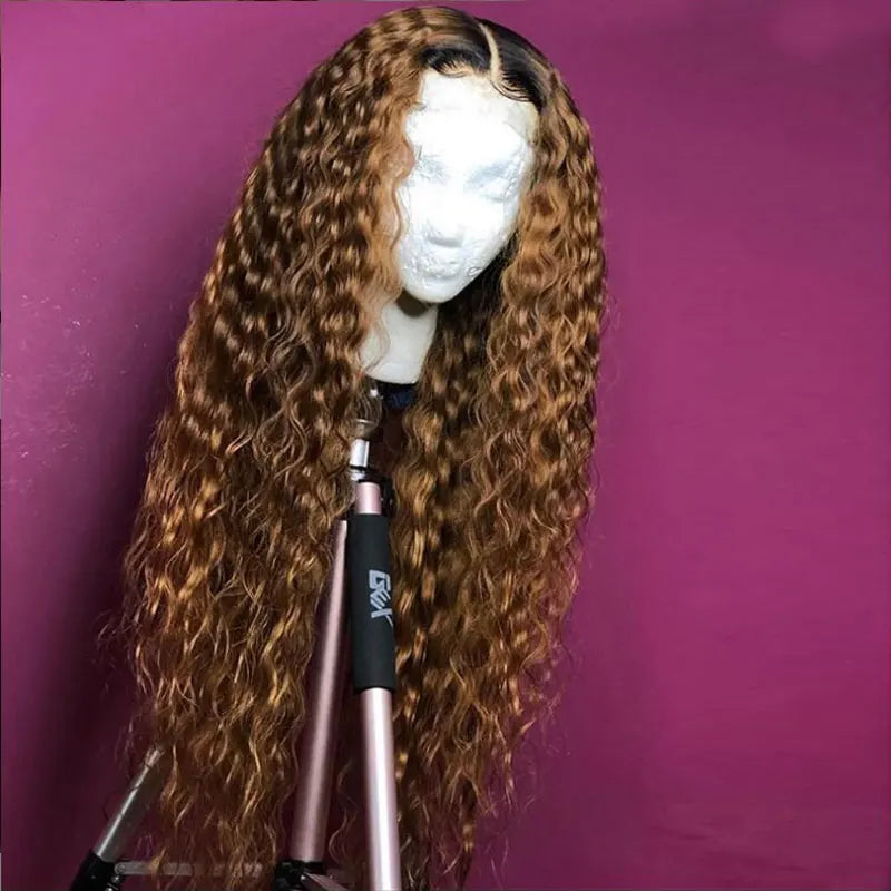 T-part 1B/30 Ombre Deep Curly Lace Front Human Hair Wig