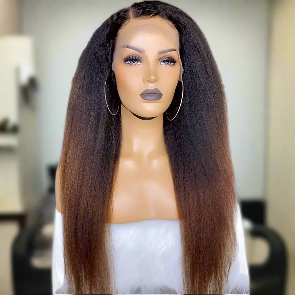 1B/30 Ombre Kinky Straight Transparent Lace Human Hair Wig