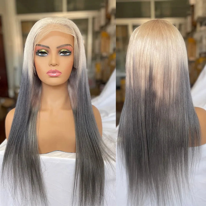 Straight Blonde Grey Ombre 13x6 Lace Front Human Hair Wig