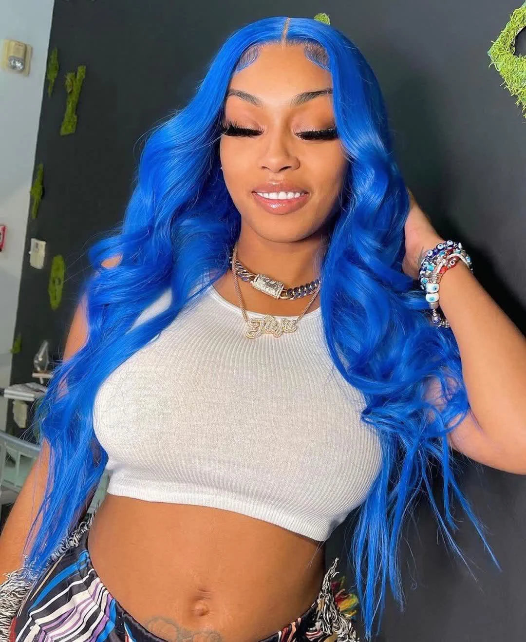 Sky Blue Lace Front Body Wave Human Hair Wig