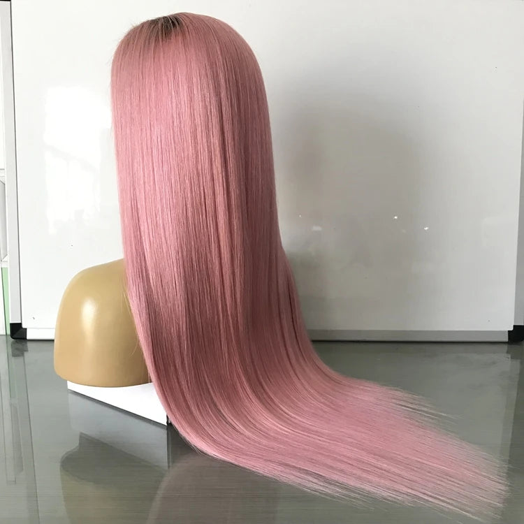 Ombre Rose Pink Straight Lace Front Human Hair Wig