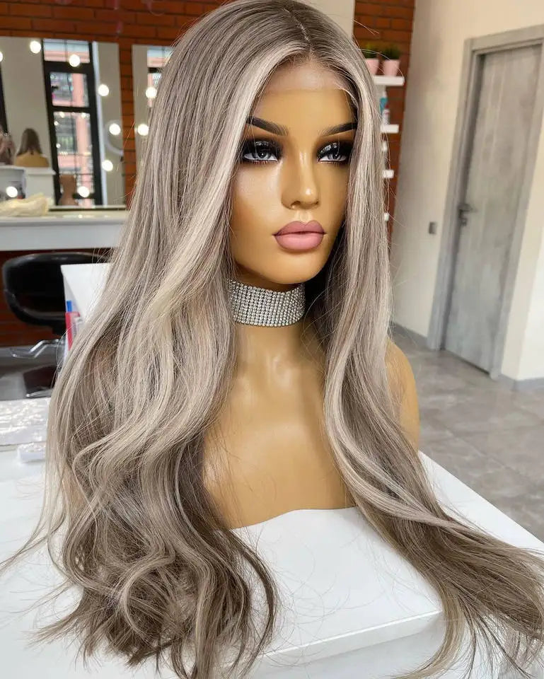 Ash Blonde / Ash Grey Blonde Body Wave Lace Front Human Hair Wig