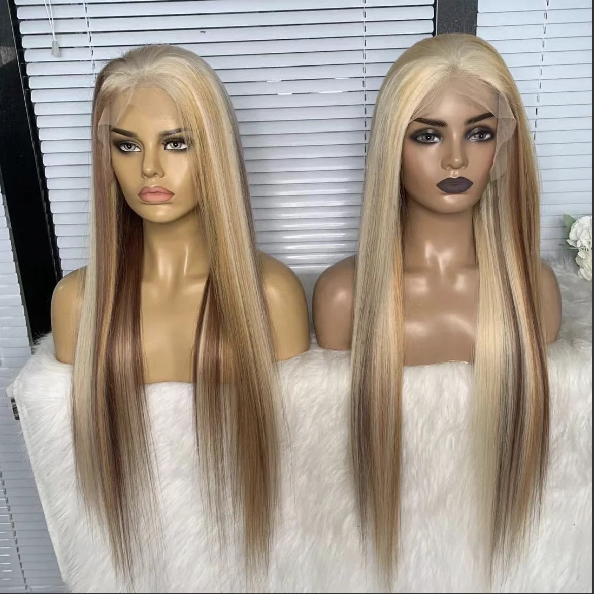 #4/60 Ash Blonde Highlight HD lace frontal raw Indian human hair bone straight wig