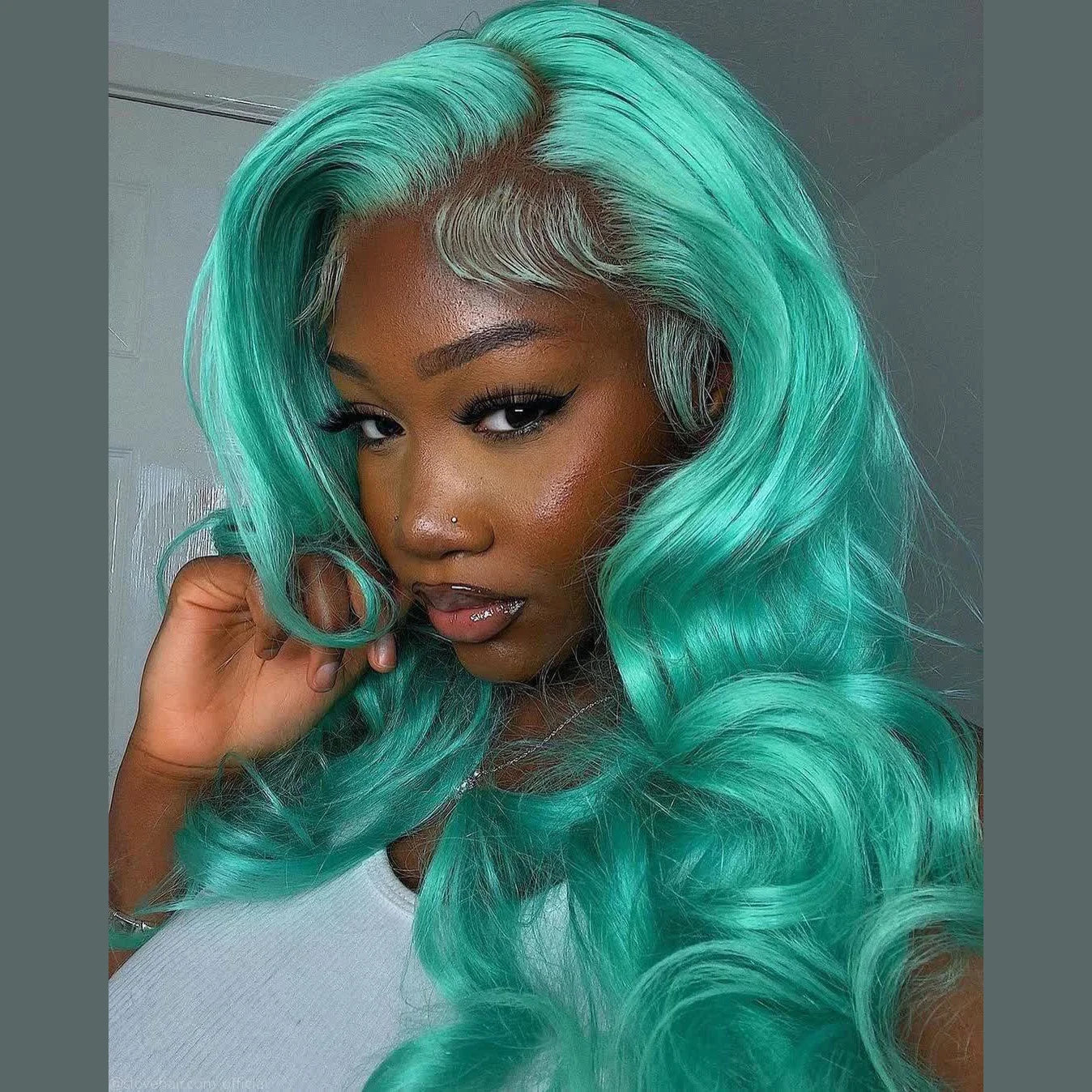 Mint Green Body Wave Lace Front Human Hair Wig