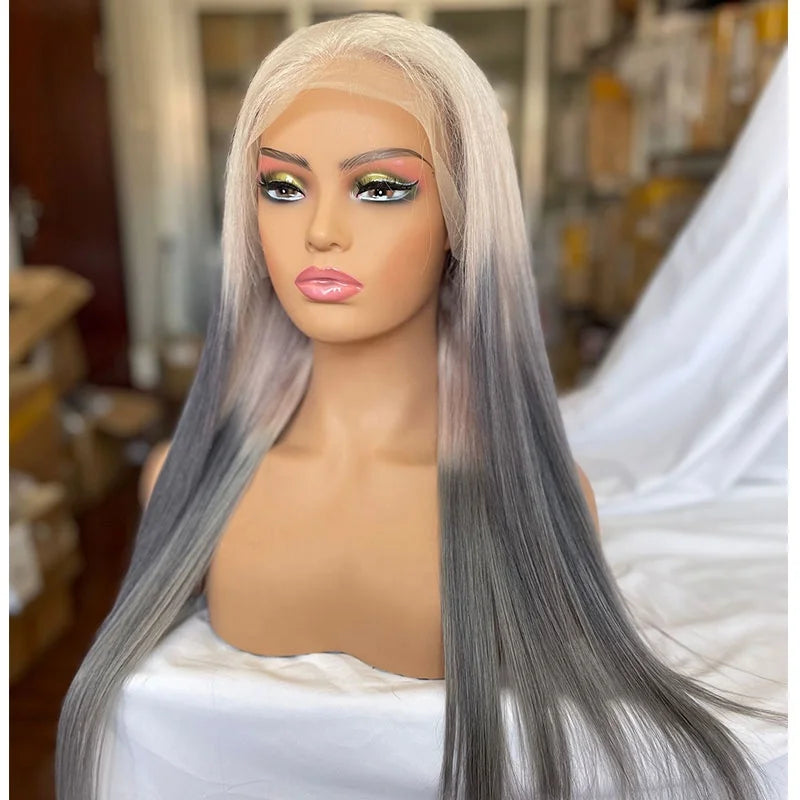 Straight Blonde Grey Ombre 13x6 Lace Front Human Hair Wig