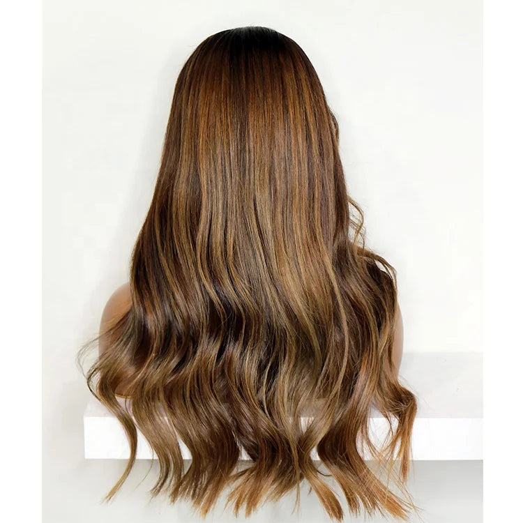 Brown Balayage Wavy Lace Front Human Hair Wig