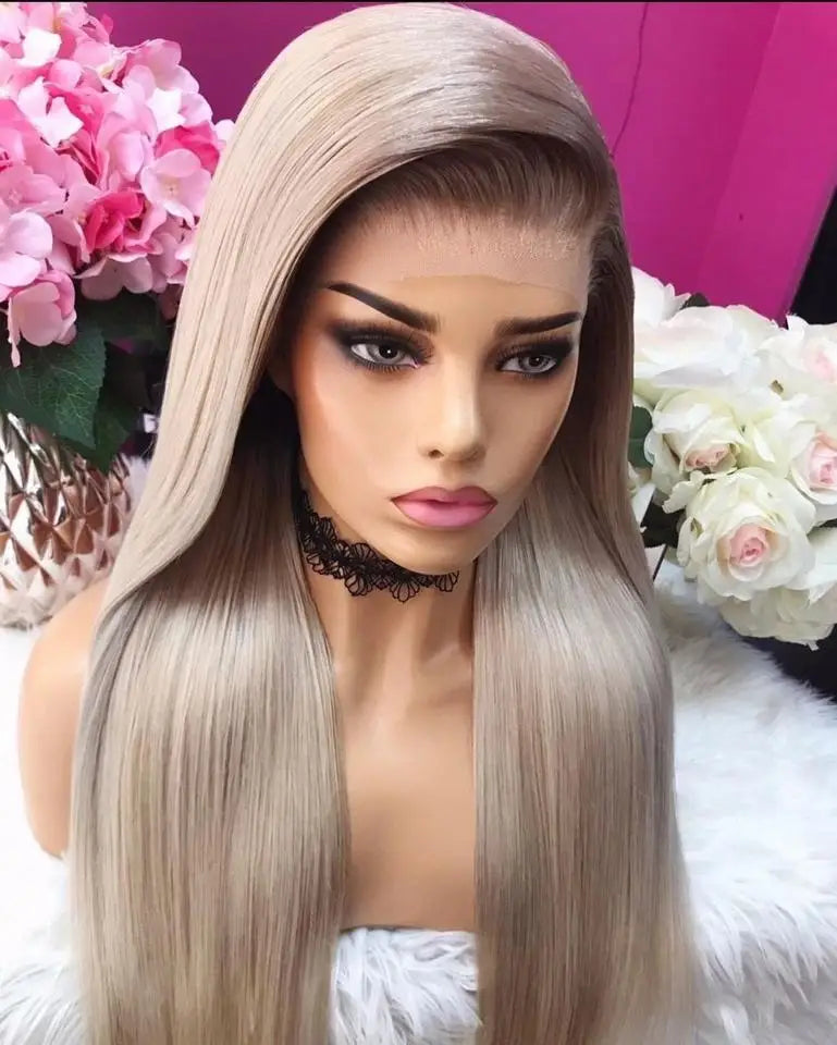 Ombre Ash Grey Blonde Straight 13x6 Lace Front Human Hair Wig