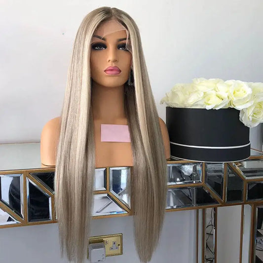 Highlight Ash Blonde Straight 13x6 Lace Front Human Hair Wig