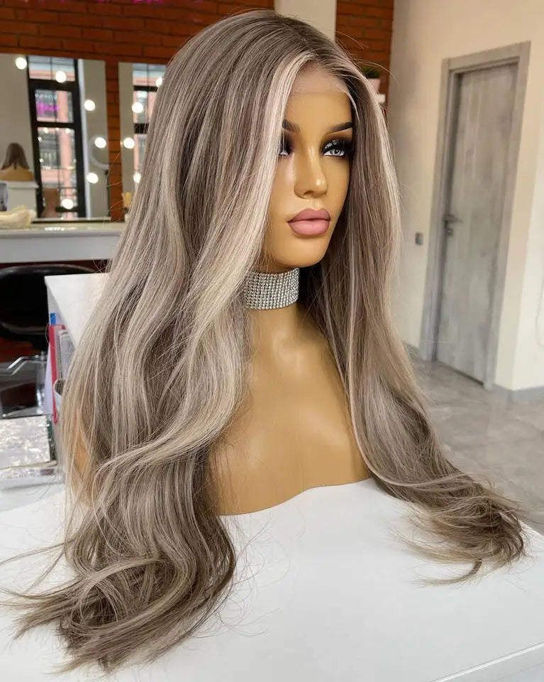 Ash Blonde / Ash Grey Blonde Body Wave Lace Front Human Hair Wig