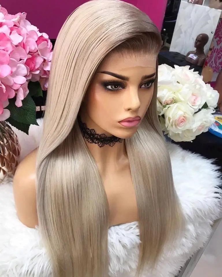 Ombre Ash Grey Blonde Straight 13x6 Lace Front Human Hair Wig