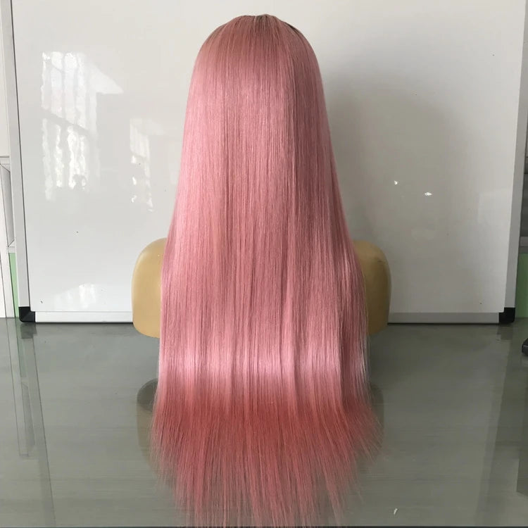 Ombre Rose Pink Straight Lace Front Human Hair Wig