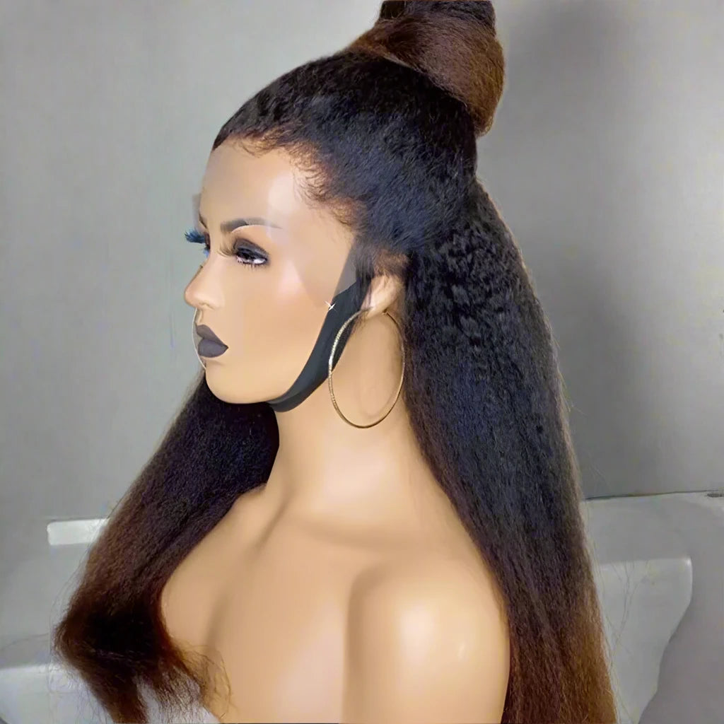 1B/30 Ombre Kinky Straight Transparent Lace Human Hair Wig