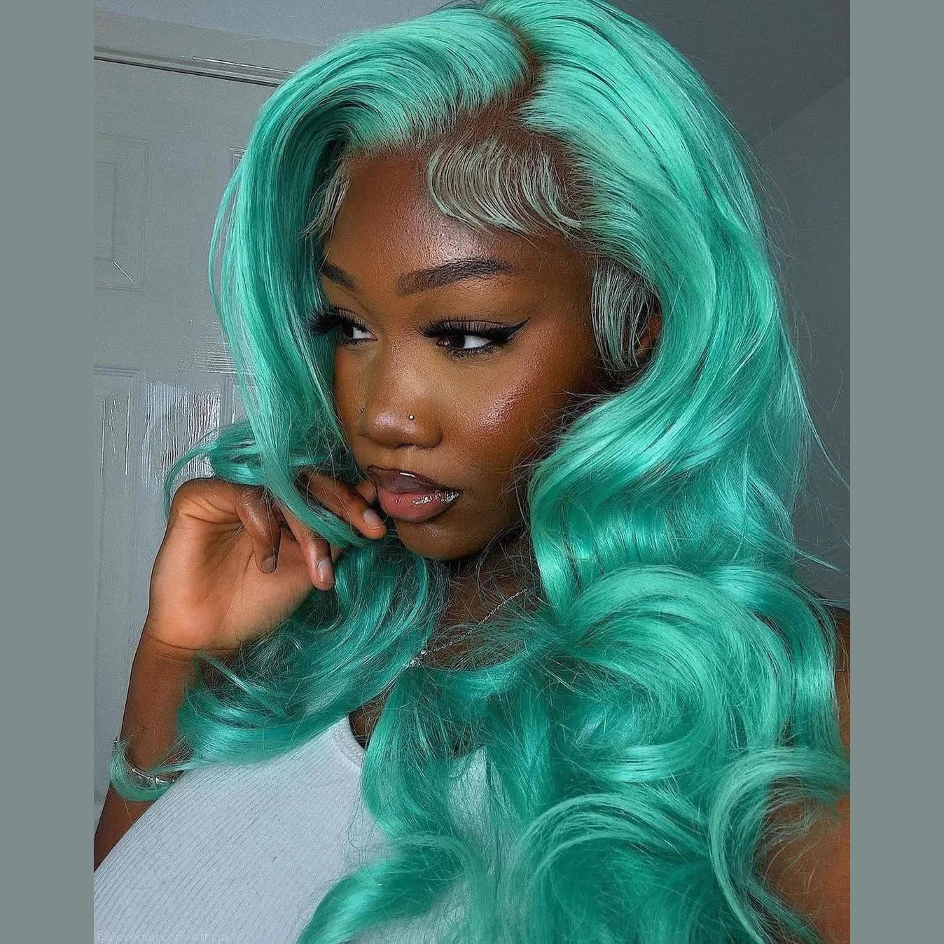 Mint Green Body Wave Lace Front Human Hair Wig