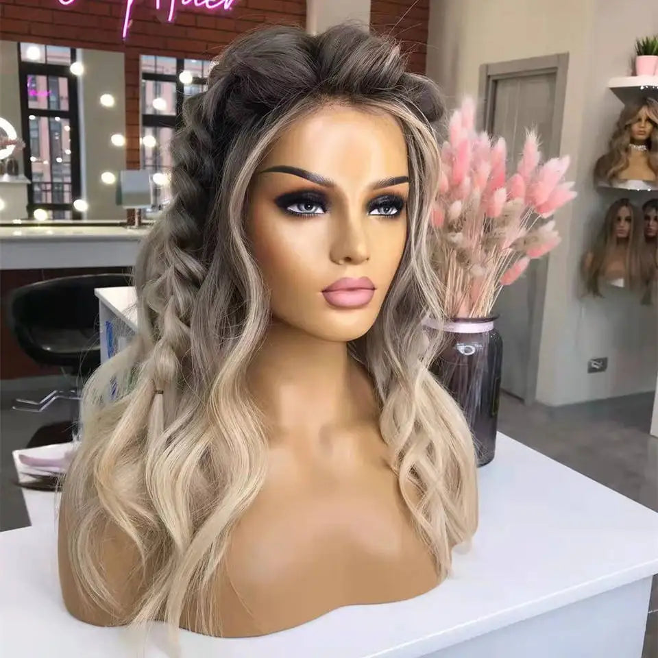 Balayage Ash Blonde Natural Wave 13x4 Lace Front Human Hair Wig