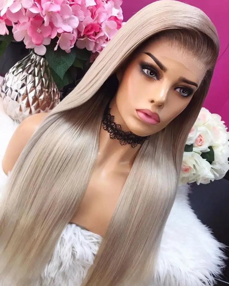 Ombre Ash Grey Blonde Straight 13x6 Lace Front Human Hair Wig