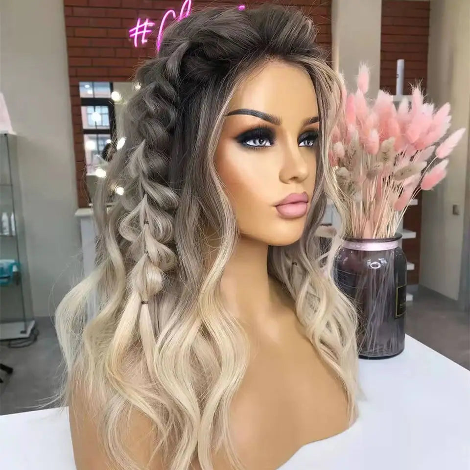 Balayage Ash Blonde Natural Wave 13x4 Lace Front Human Hair Wig