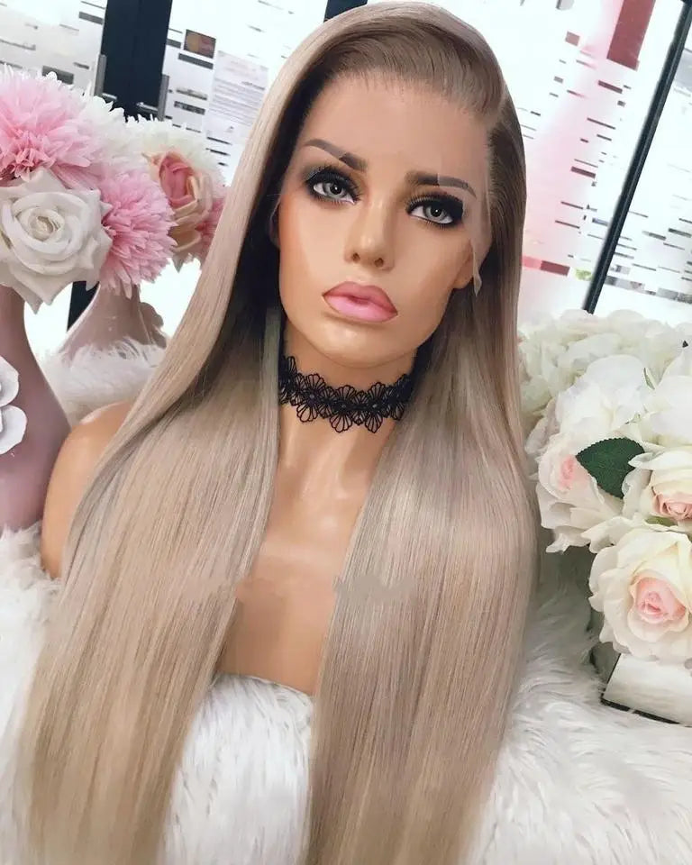 Ombre Ash Grey Blonde Straight 13x6 Lace Front Human Hair Wig