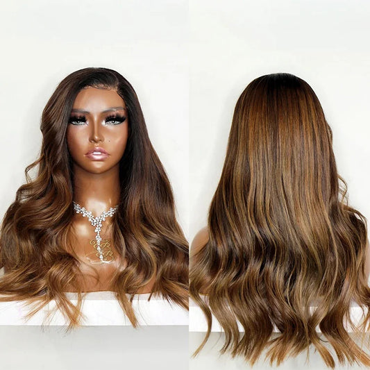 Brown Balayage Wavy Lace Front Human Hair Wig