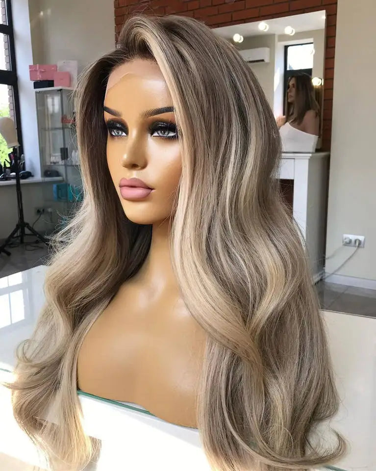 Ash Blonde / Ash Grey Blonde Body Wave Lace Front Human Hair Wig