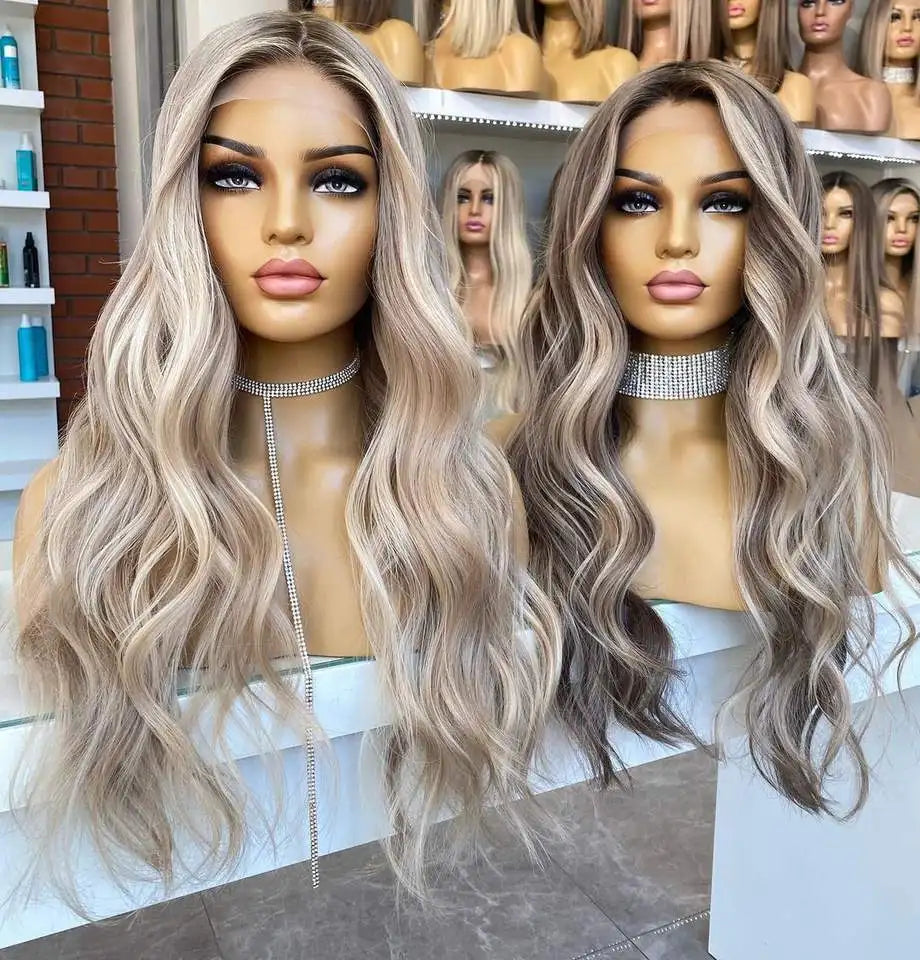 Ash Blonde / Ash Grey Blonde Body Wave Lace Front Human Hair Wig