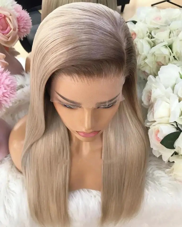 Ombre Ash Grey Blonde Straight 13x6 Lace Front Human Hair Wig