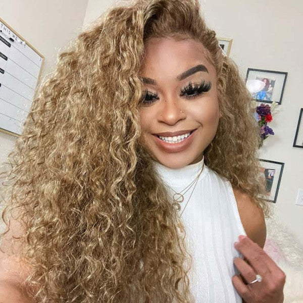 Honey Blonde Curly Lace Frontal Wigs