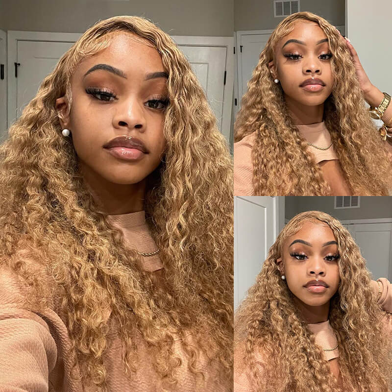 Honey Blonde Curly Lace Frontal Wigs