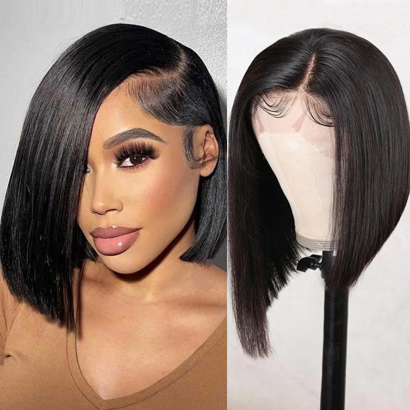 Asymmetrical Double Drawn Straight Lace Front Bob Wig