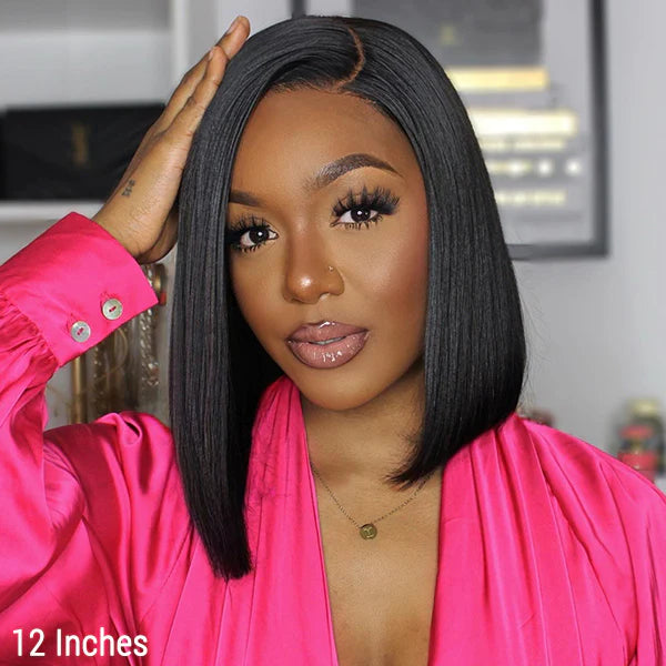 Asymmetrical Double Drawn Straight Lace Front Bob Wig