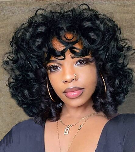 Short Bouncy Curly Wig with Bangs