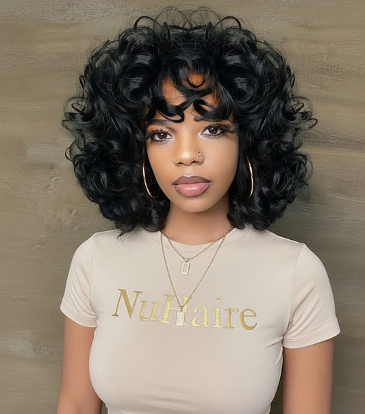 Short Bouncy Curly Wig with Bangs