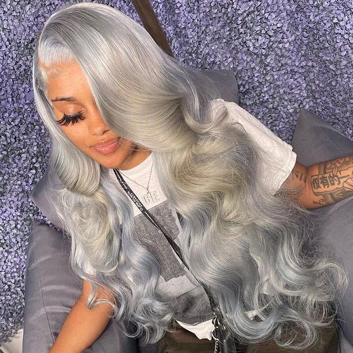 Silver Grey Body Wave Lace Front Human Hair Wig