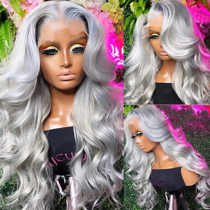 Silver Grey Body Wave Lace Front Human Hair Wig