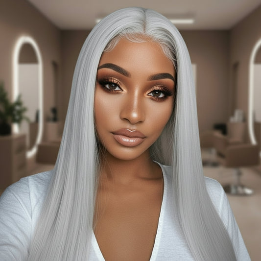 Straight High Density Silver Grey Lace Front Human Hair Wig