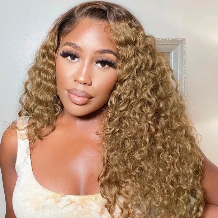 Honey Blonde Deep Wave Lace Frontal Wigs