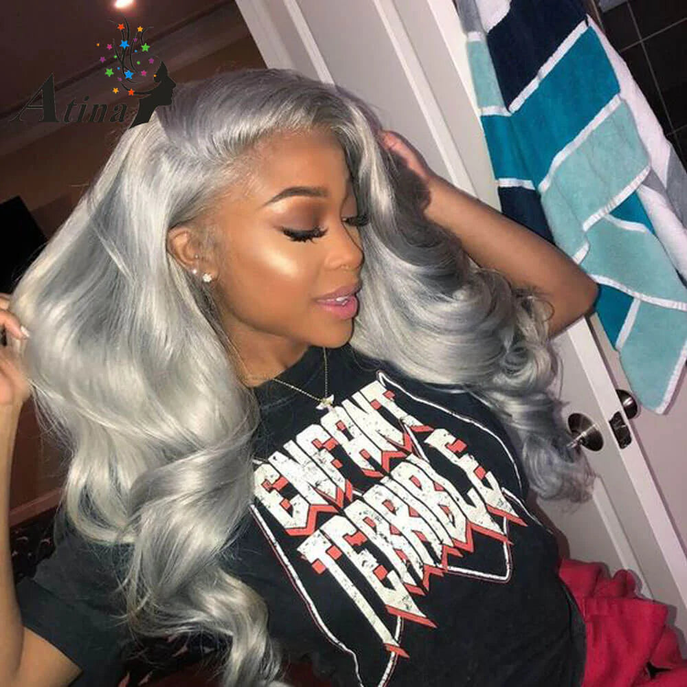 Silver Grey Body Wave Lace Front Human Hair Wig