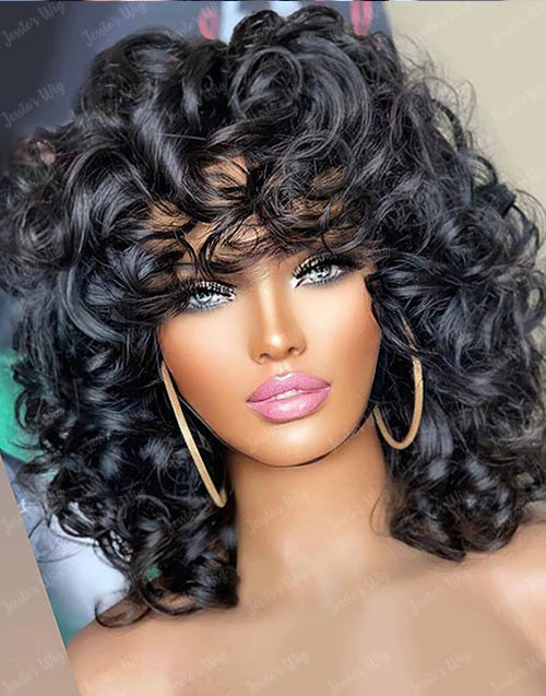 Short Bouncy Curly Wig with Bangs