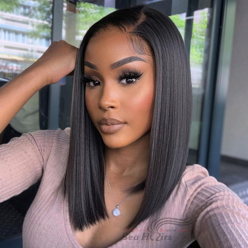 Double Drawn Straight Blunt Cut Lace Front Bob Wig