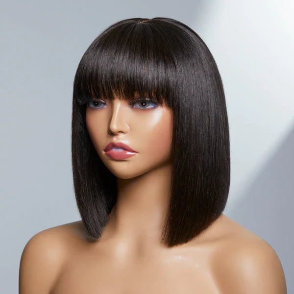 12A Grade True Scalp Silky Straight Double Drawn Bob Wig With Bangs