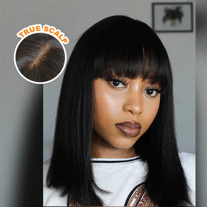 Yaki Straight Human Hair Bob With Bangs - 100% Virgin Human Hair